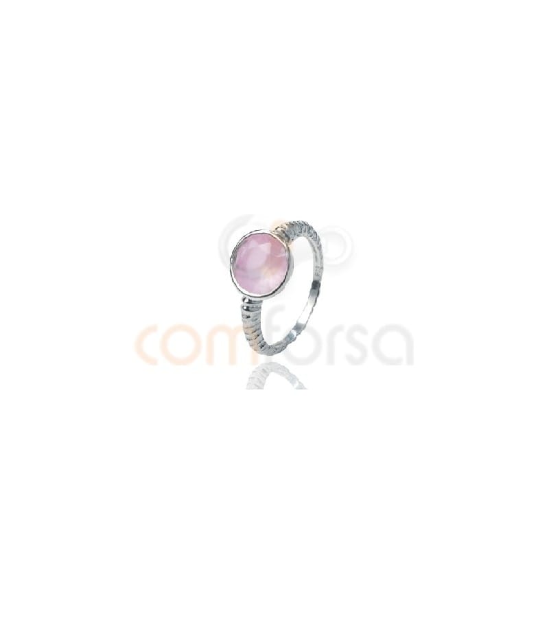 Sterling silver 925 round texture pink quartz ring
