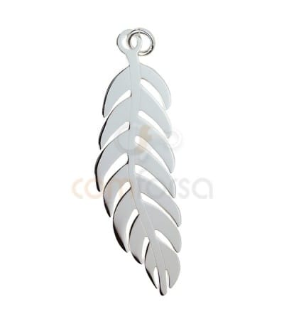 Sterling Silver 925 Feather pendant  7 x 21 mm