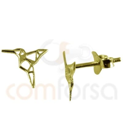 Sterling silver 925 gold-plated hummingbird earring 8.5x8mm