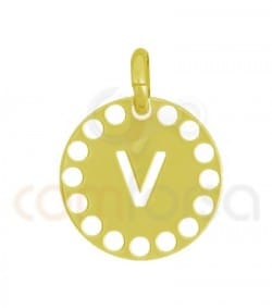 Sterling silver 925 gold-plated die-cut letter V pendant 14 mm