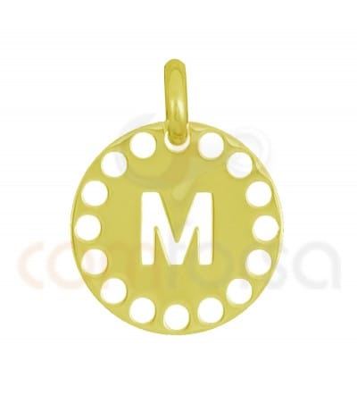 Sterling silver 925 gold-plated die-cut letter M pendant 14 mm