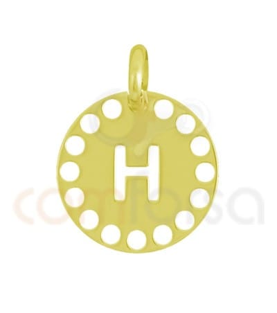 Gold plated Sterling silver 925ml die-cut letter H medallion 14 mm