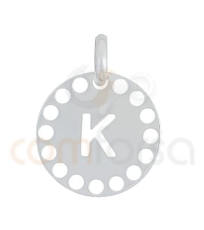 Sterling silver 925ml die-cut letter K medallion 14 mm