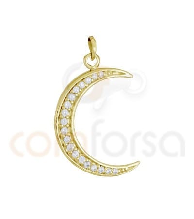 Sterling Silver Moon Pendant with White Zircnia 21 x 14 mm