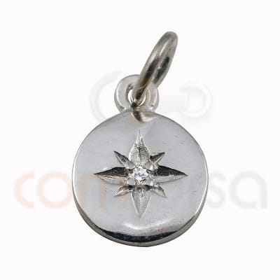 Polar star charm 8mm with 925 sterling silver zirconium
