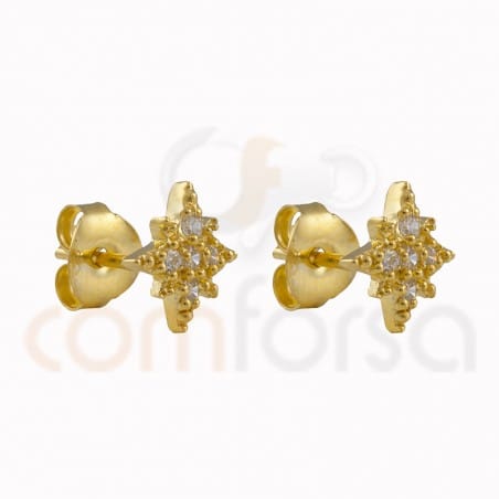 Polar star earring 9mm with sterling silver gold-plated zirconium