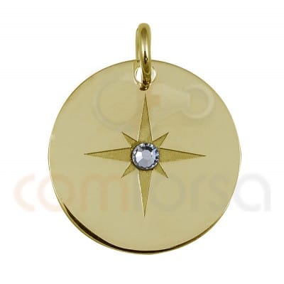 Sterling silver 925 gold-plated polar star with strass pendant 15mm
