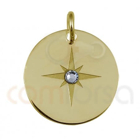 Sterling silver 925 gold-plated polar star with strass pendant 15mm