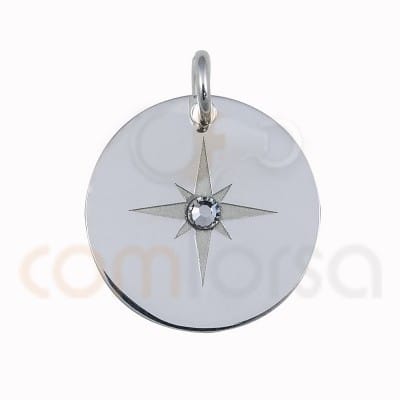 Sterling silver 925 gold-plated polar star with strass pendant 15mm