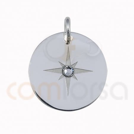 Sterling silver 925 gold-plated polar star with strass pendant 15mm