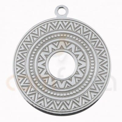 Round ehtnic pendant sterling silver 925