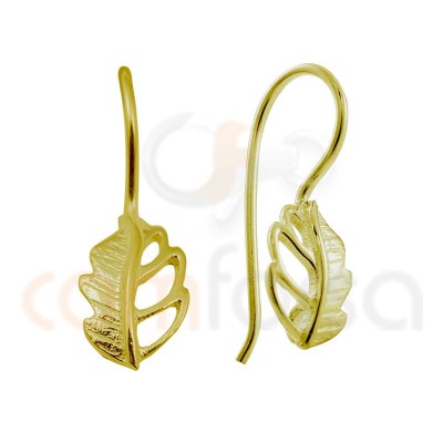 Sterling silver 925 gold-plated earrings with leaf-cut out 10 x 6.5mm