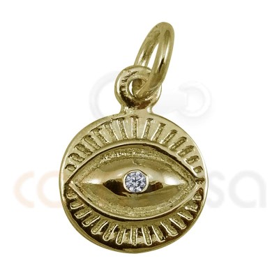 Sterling silver 925 gold-plated evil eye pendant with zirconias 9mm