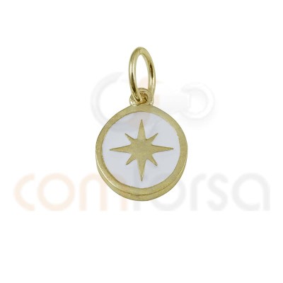 Sterling silver 925 gold plated Polar star pendant with enamel 10mm