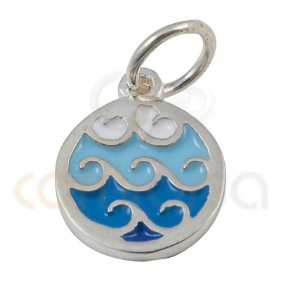 Sterling silver 925 gold plated waves pendant with enamel 10mm