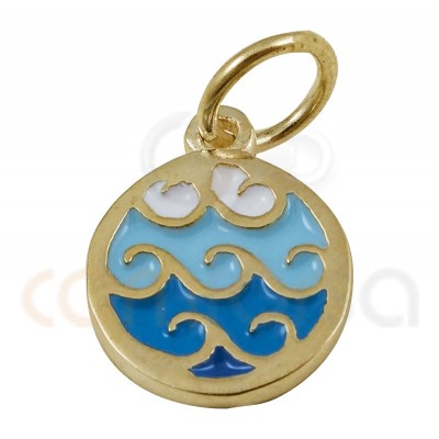 Sterling silver 925 gold plated waves pendant with enamel 10mm