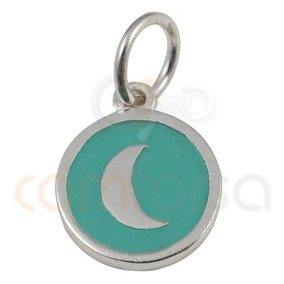 Moon pendant with enamel 10mm sterling silver 925