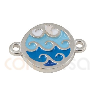 Waves connector with enamel 10mm sterling silver 925