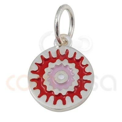 Mandala pendant with enamel pink-white sterling 925