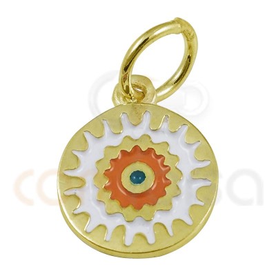 Sterling silver 925 gold-plated mandala pendant with enamel earth 10 mm
