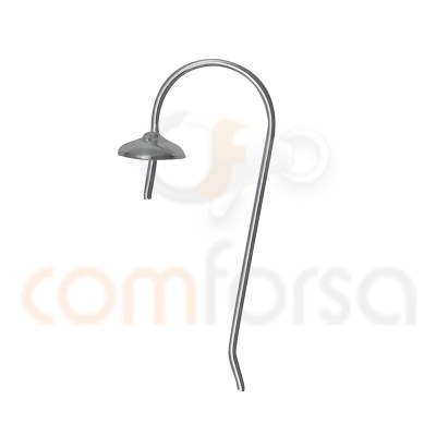 Sterling silver 925 Ear hook with cap and peg 9 x 23 mm