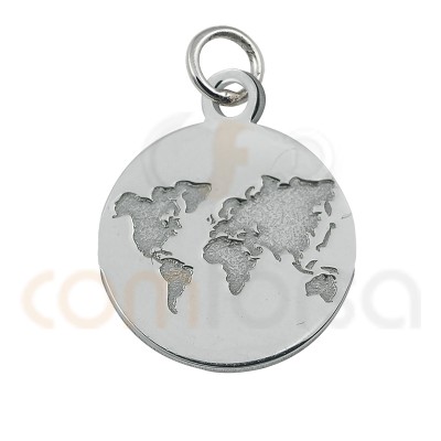 Sterling silver 925 mini world bas-relief charm 11mm
