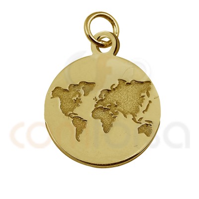 Sterling silver 925 gold-plated mini world bas-relief charm 11mm