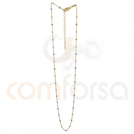 Sterling silver 925 gold-plated mint enamelled beads chain