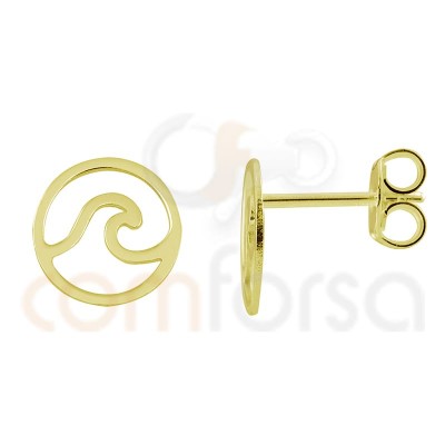 Sterling silver 925 gold-plated wave earring 10 mm