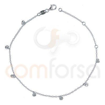 Sterling silver 925 gold-plated anklet with hammered round charms 4 mm