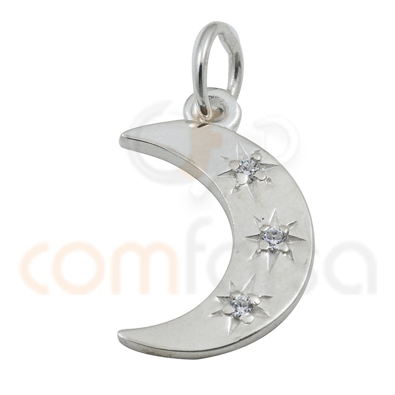 Sterling silver 925 moon with star and zirconia pendant