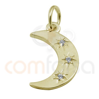 Sterling silver 925 gold-plated moon pendant with zirconia stars 15mm