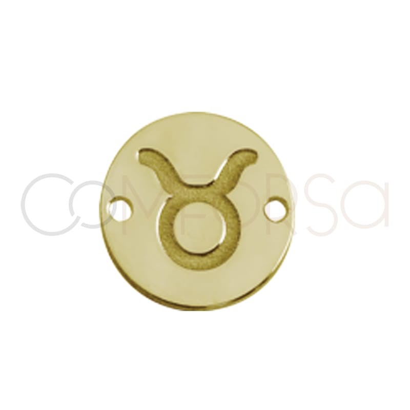 Gold plated silver horoscope connector Taurus bas-relief 10 mm