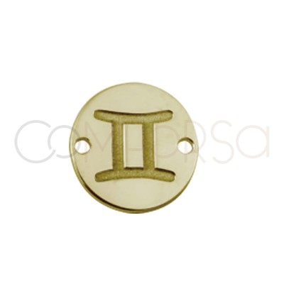 Gold plated silver horoscope connector Gemini bas-relief 10 mm