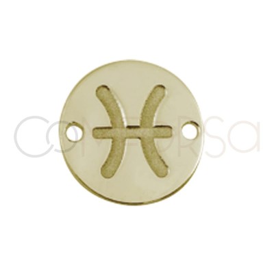 Gold plated silver horoscope connector Pisces bas-relief 10mm gold plated silver