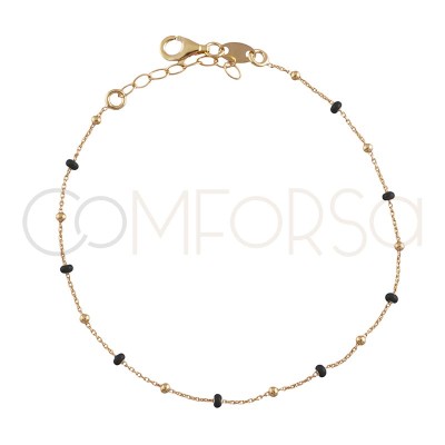 Sterling silver 925 gold-plated bracelet with black enamelled beads 18+3cm