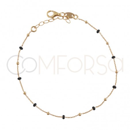 Sterling silver 925 gold-plated bracelet with black enamelled beads 18+3cm