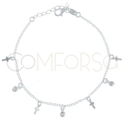 Sterling silver 925 bracelet with crosses and zirconias 18+3cm
