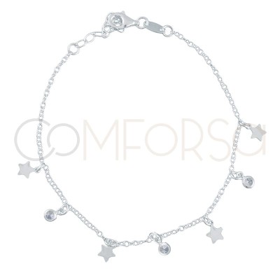 Sterling silver 925 bracelet with stars and zirconias 18+3cm