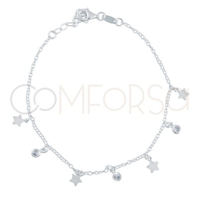 Sterling silver 925 gold-plated bracelet with stars and zirconias 18+3cm