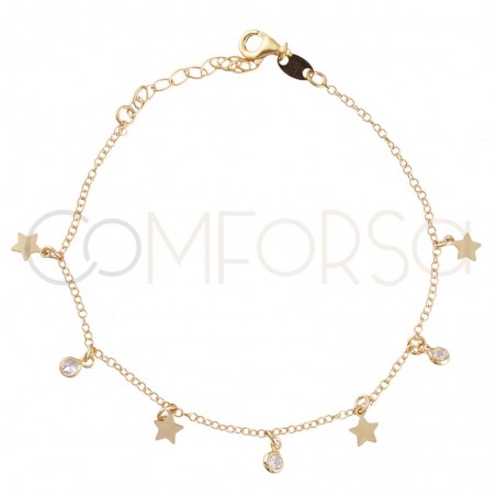 Sterling silver 925 gold-plated bracelet with stars and zirconias 18+3cm