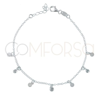 Sterling silver 925 bracelet with pendants and zirconias 18+3cm