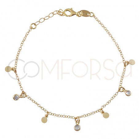 Sterling silver 925 gold-plated bracelet with pendants and zirconias 18+3cm