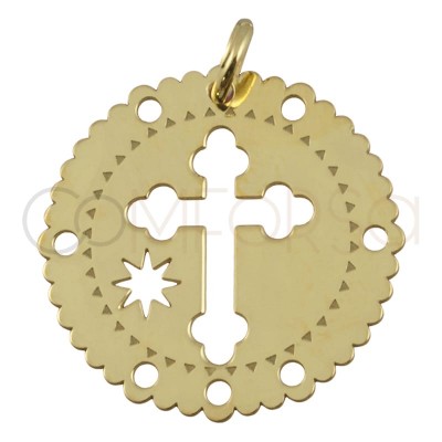 Sterling silver 925 gold-plated cross and star pendant 20 mm