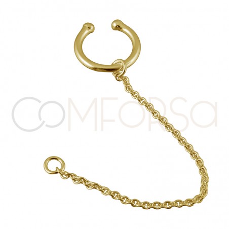 Sterling silver 925 gold-plated ear cuff with jumpring and chain 10mm