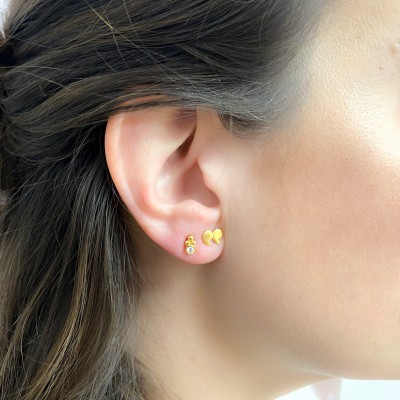 Sterling silver 925 gold-plated earring with zirconia 3mm and balls 2mm