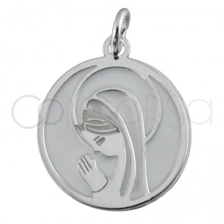 Sterling silver 925 virgin with crown white enamel pendant 15mm