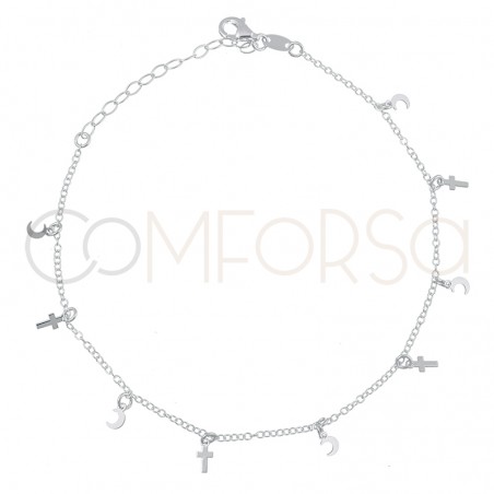 Sterling silver 925 gold-plated moon and stars anklet 21.5 cm