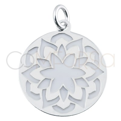 Sterling silver 925 gold-plated mandala pendant with white enamel 17 mm