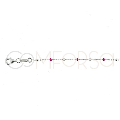 Sterling silver 925 chain with balls and pink enamel